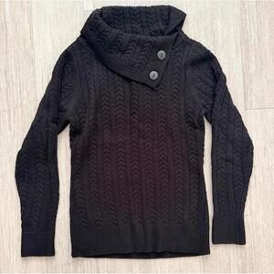 St John's Bay Black Cable Knit Sweater with Buttoned Collar sz S